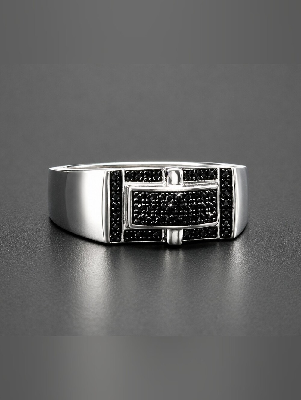 Mens Black Diamond Sterling Silver White Gold Finish Size 11
